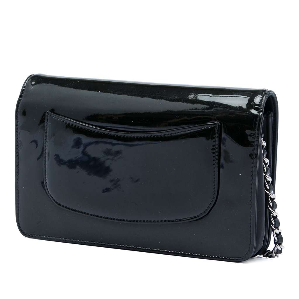 Chanel CC Patent Strass Embellished Wallet On Chain Black Leather Very good condition - Back View