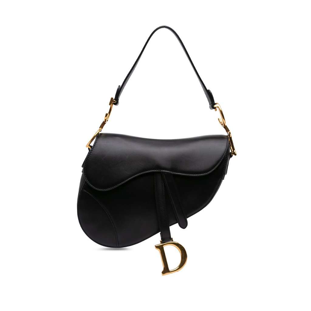 Dior Smooth Calfskin Saddle Bag Black Leather Very good condition - Front View