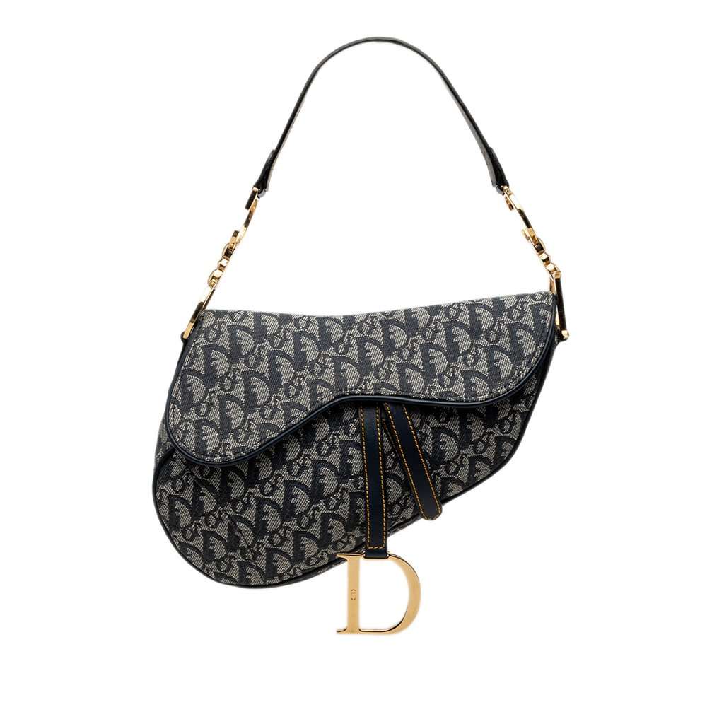 Dior Oblique Canvas Saddle Bag Blue Very good - Front View