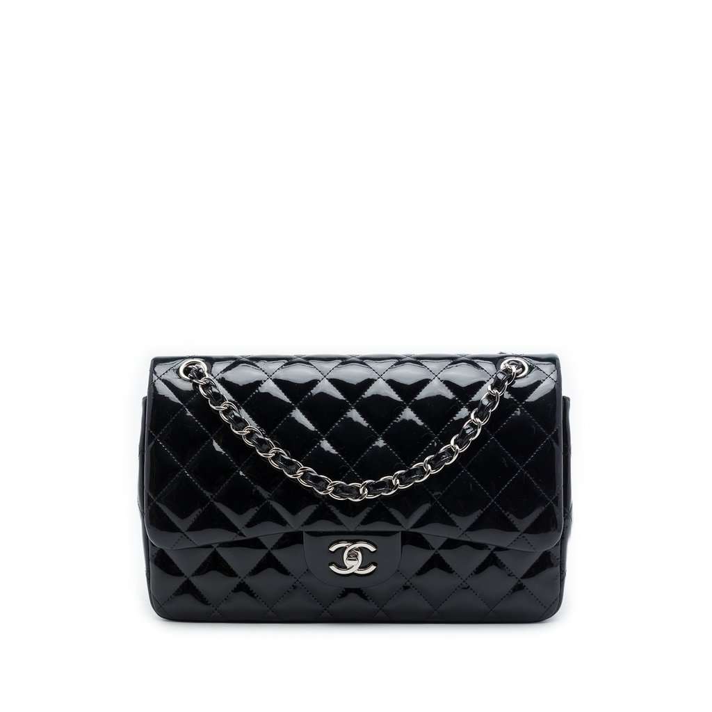 Chanel Jumbo Classic Patent Double Flap Black Leather Very good - Front View