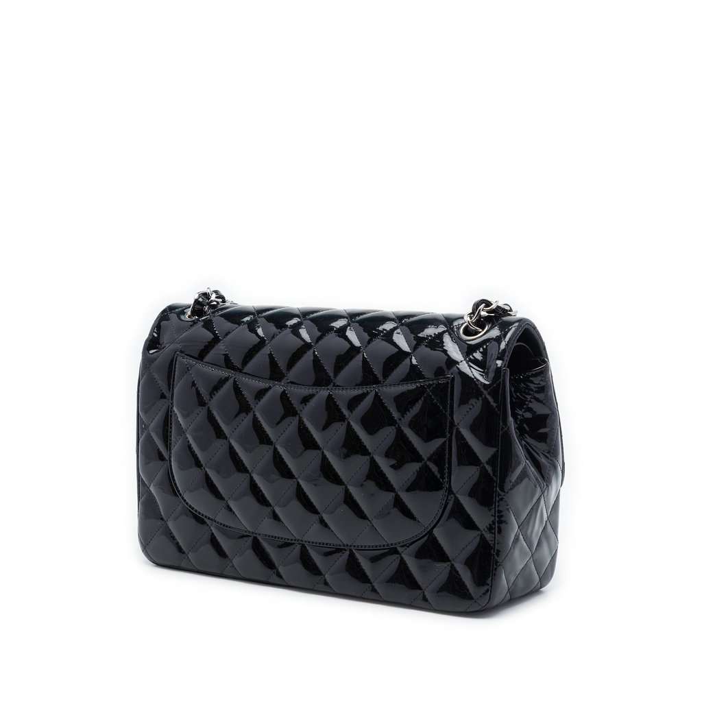 Chanel Jumbo Classic Patent Double Flap Black Leather Very good - Back View