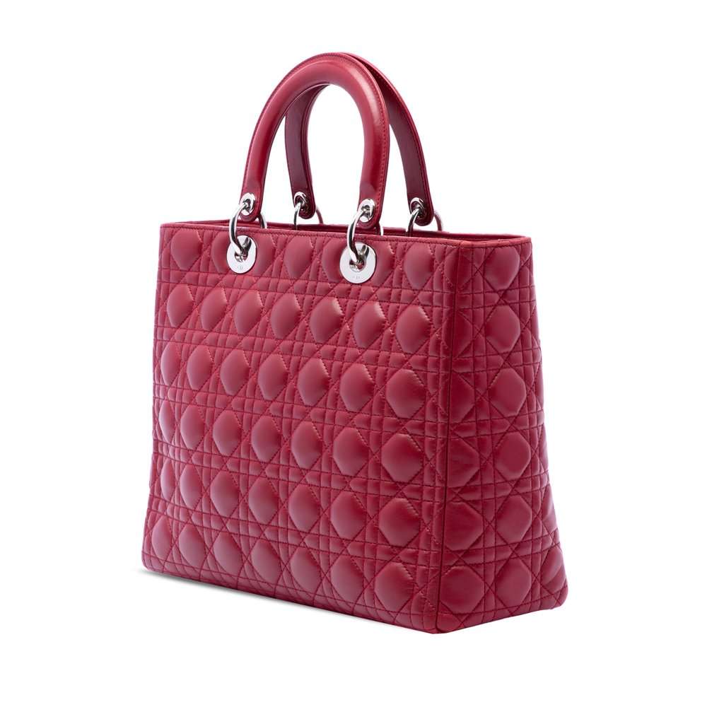Dior Large Lambskin Cannage Lady Dior Red Leather Very good condition - Back View