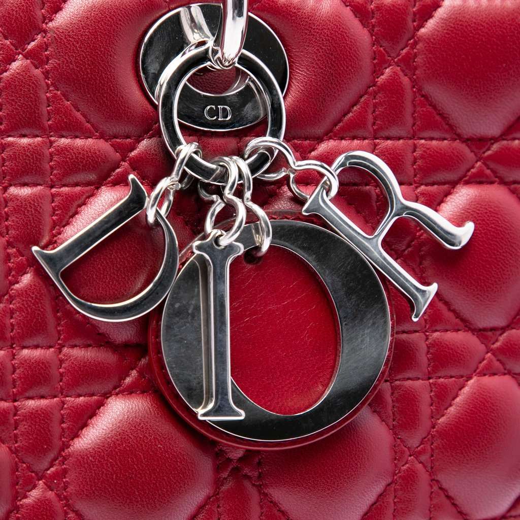 Dior Large Lambskin Cannage Lady Dior Red Leather Very good condition - Box View