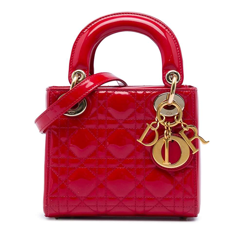 Dior Mini Patent Cannage Lady Dior Red Leather Very good condition - Front View