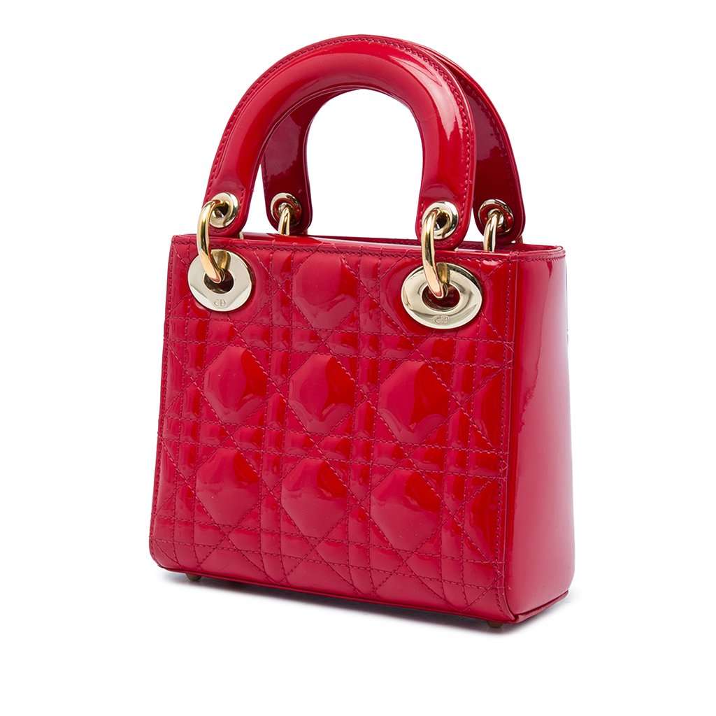Dior Mini Patent Cannage Lady Dior Red Leather Very good condition - Back View