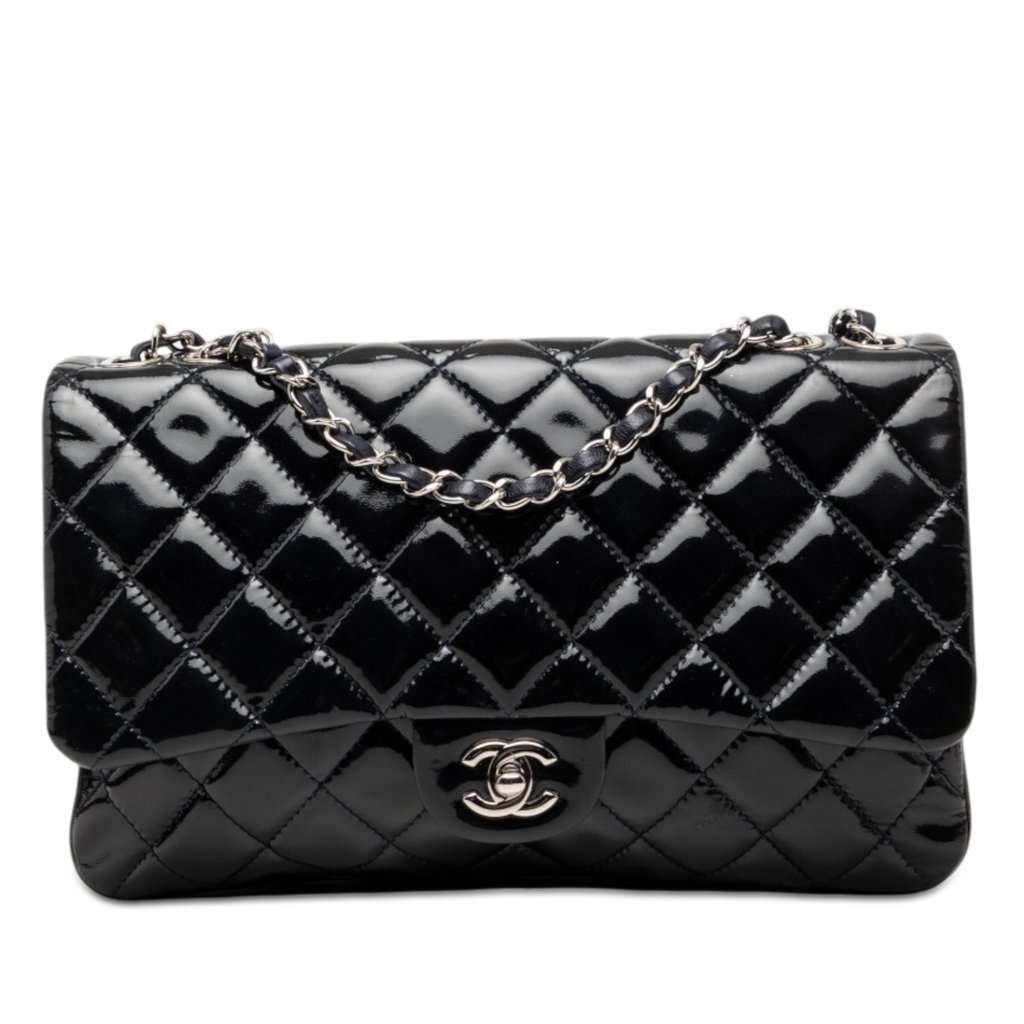 Chanel Jumbo Patent 3 Accordion Flap Blue Leather Very good condition - Front View