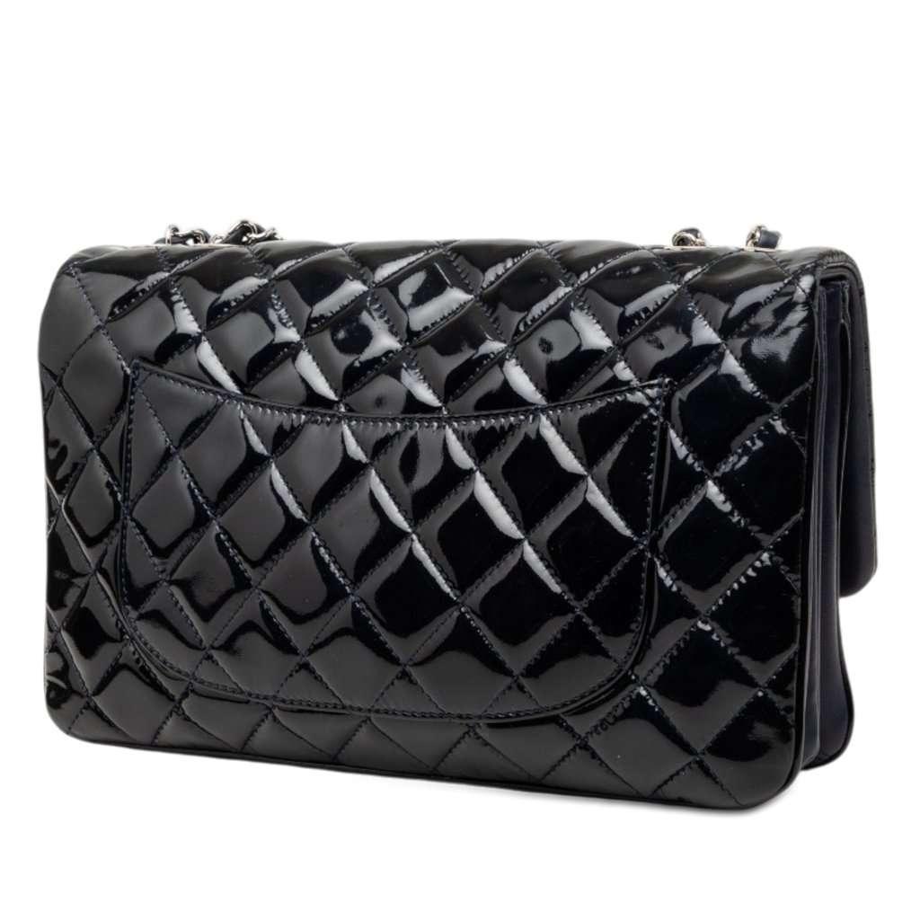 Chanel Jumbo Patent 3 Accordion Flap Blue Leather Very good condition - Back View
