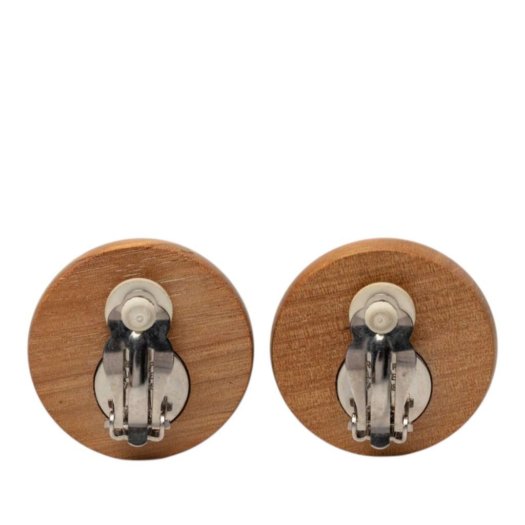 Hermès Wood and Palladium Sellier Clip On Earrings Brown Very good - Back View