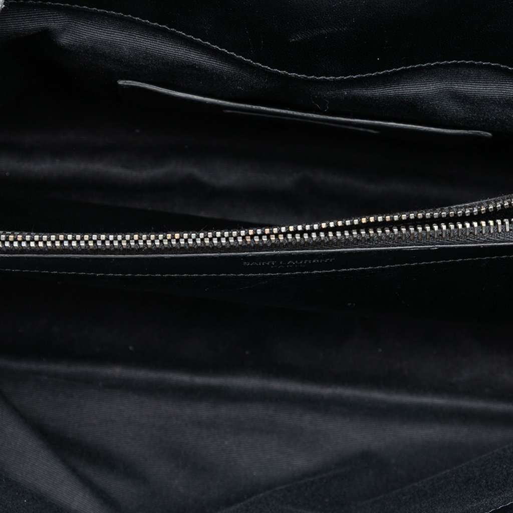 Saint Laurent Large Croc Embossed Nubuck Monogram College Satchel Black Leather Very good - Model View
