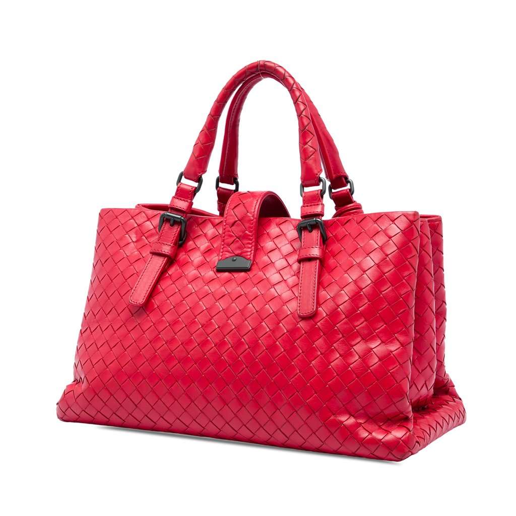 Bottega Veneta Small Nappa Intrecciato Roma Satchel Red Leather Very good - Back View
