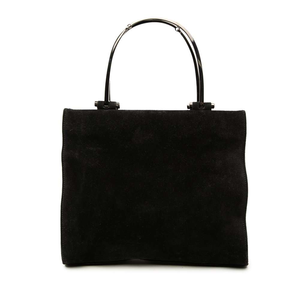 Gucci Suede Metal Handle Bag Black Leather Very good condition - Front View
