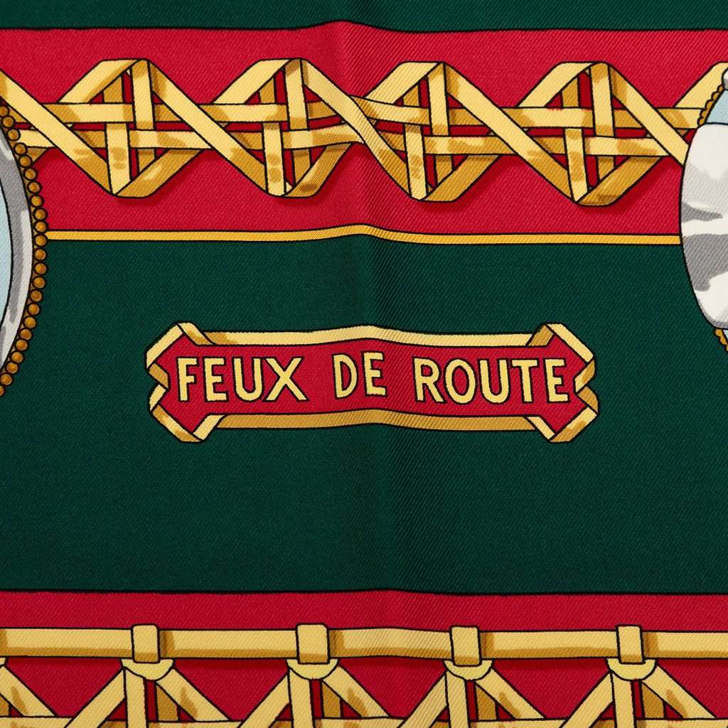 Hermès Feux de Route Silk Scarf 90 Green Very good condition - Back View