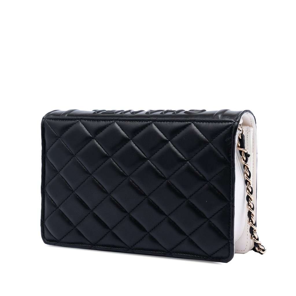 Chanel Quilted Lambskin Book Wallet On Chain Black Leather Very good condition - Back View