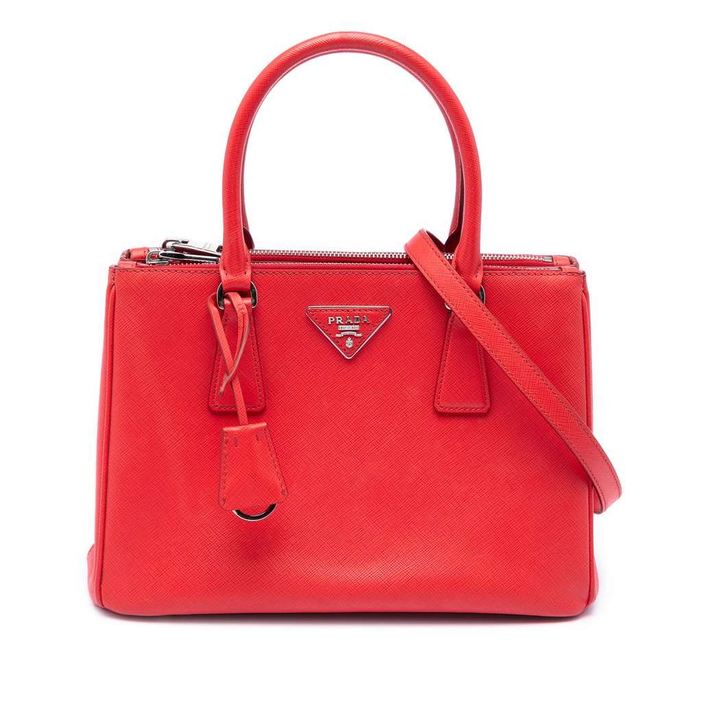 Prada Small Saffiano Lux Galleria Double Zip Satchel Red Leather Very good - Front View