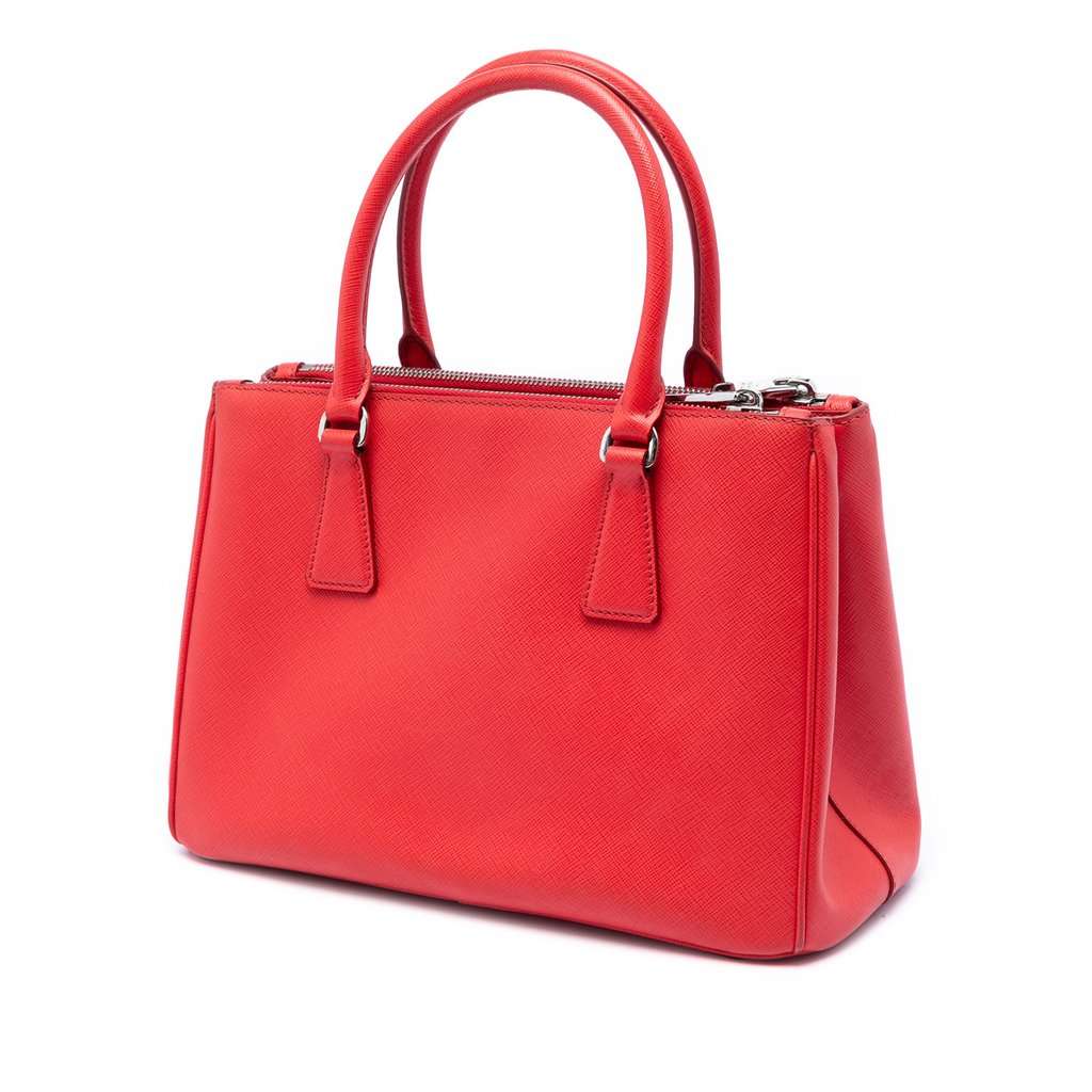 Prada Small Saffiano Lux Galleria Double Zip Satchel Red Leather Very good - Back View