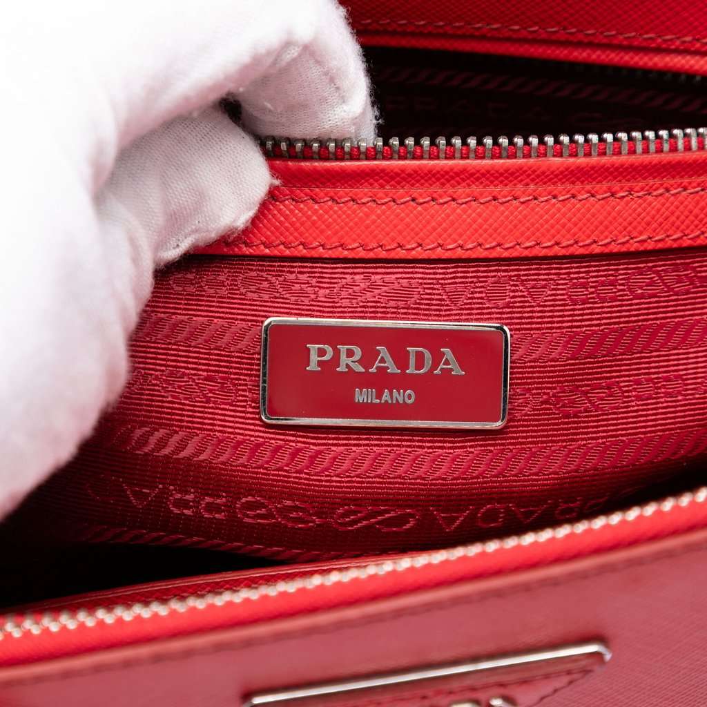 Prada Small Saffiano Lux Galleria Double Zip Satchel Red Leather Very good - Box View