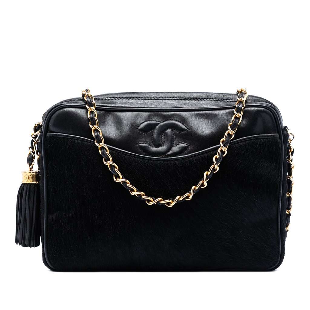 Chanel CC Ponyhair and Leather Tassel Camera Bag Black Very good condition - Front View