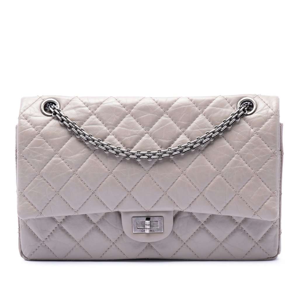 Chanel Quilted Aged Calfskin Reissue 2.55 Double Flap 226 Silver Leather Very good - Front View