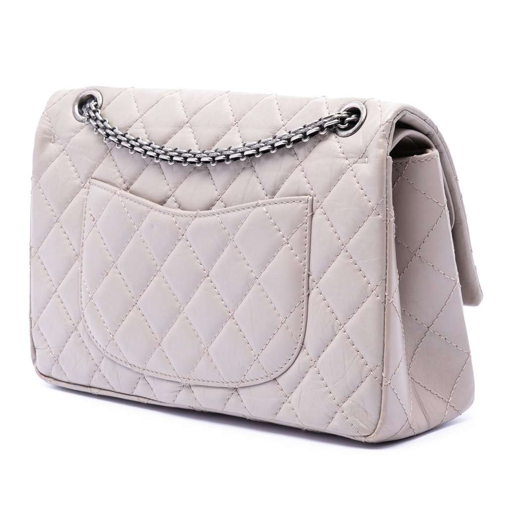 Chanel Quilted Aged Calfskin Reissue 2.55 Double Flap 226 Silver Leather Very good - Back View