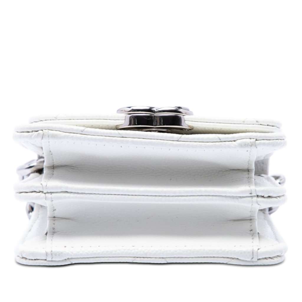 Chanel Mini Quilted Caviar Coco Enamel Strap Flap Clutch with Chain White Leather Very good condition - Inside View