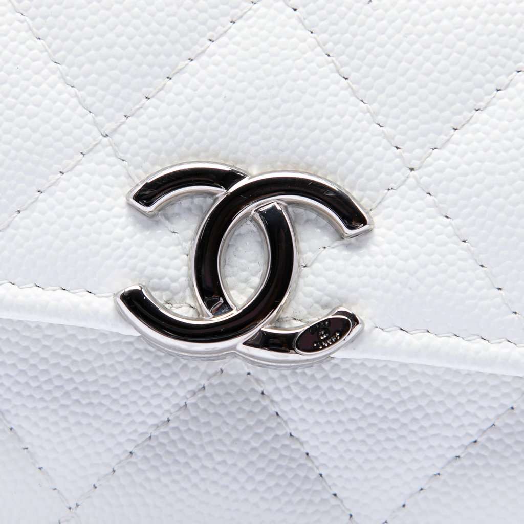 Chanel Mini Quilted Caviar Coco Enamel Strap Flap Clutch with Chain White Leather Very good condition - Box View