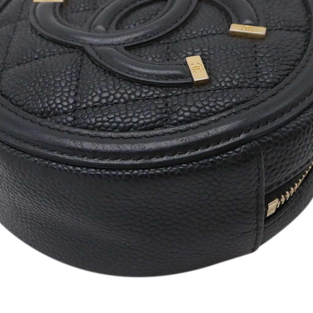 Chanel Caviar CC Filigree Round Clutch with Chain Black Leather Very good condition - Box View