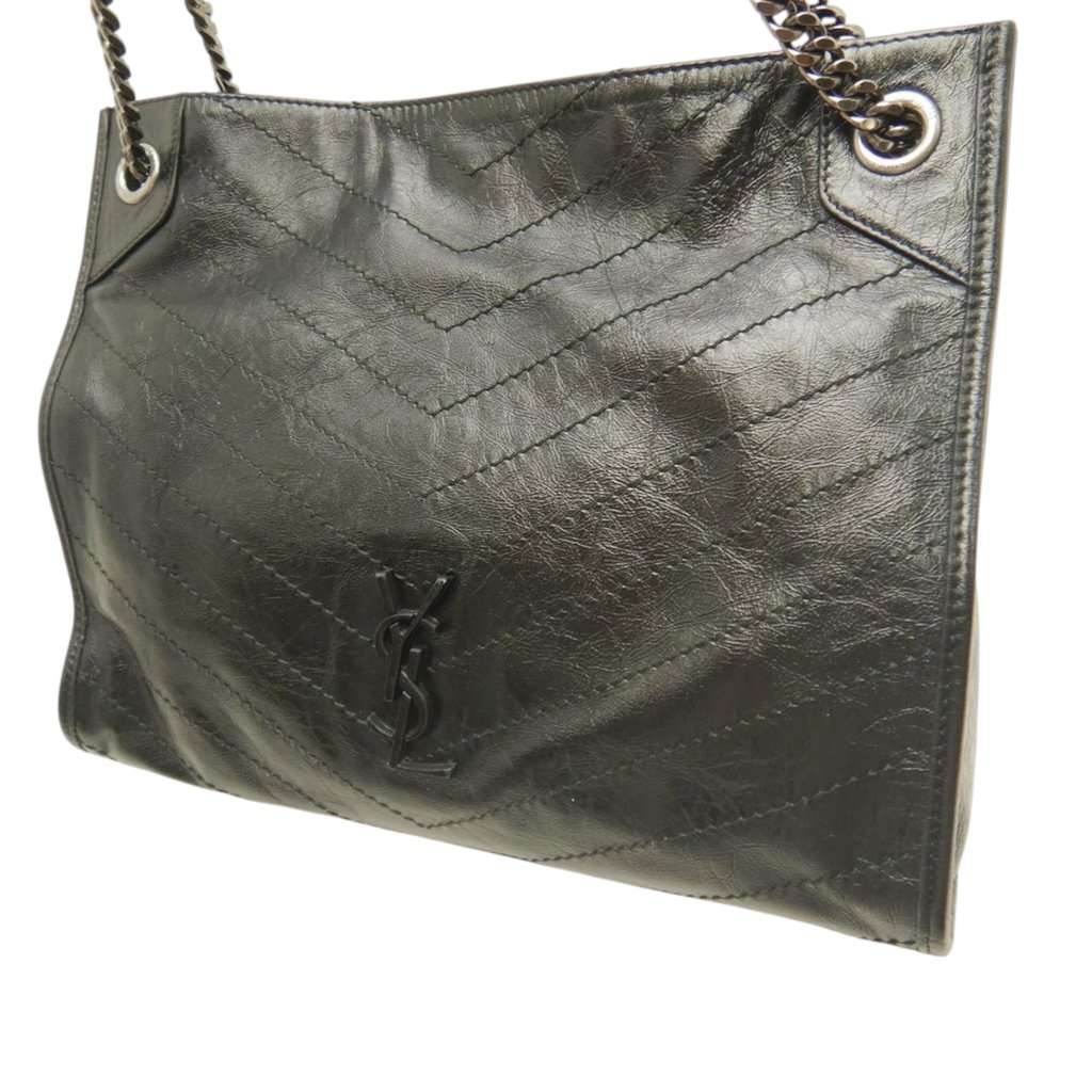 Saint Laurent Medium Crinkled Calfskin Monogram Niki Shopper Tote Black Leather Very good condition - Back View