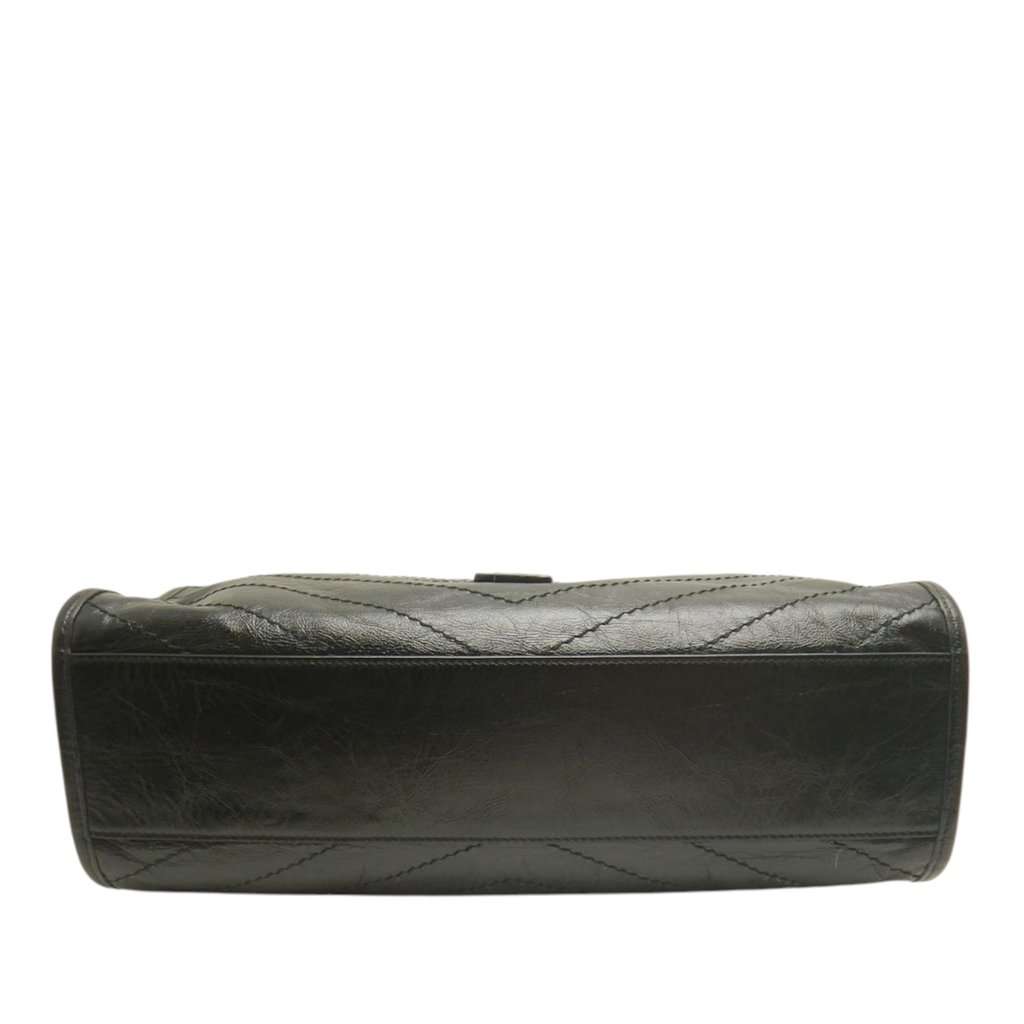Saint Laurent Medium Crinkled Calfskin Monogram Niki Shopper Tote Black Leather Very good condition - Inside View