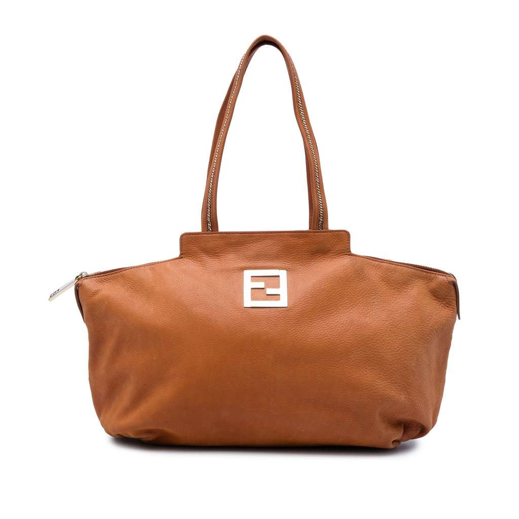 Fendi Medium FF Nubuck Chains Tote Brown Leather Very good condition - Front View