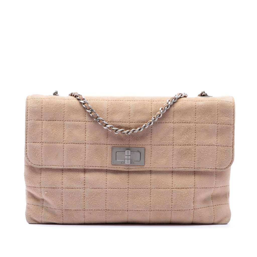 Chanel Choco Bar Suede Mademoiselle Turnlock Flap Beige Leather Very good condition - Front View