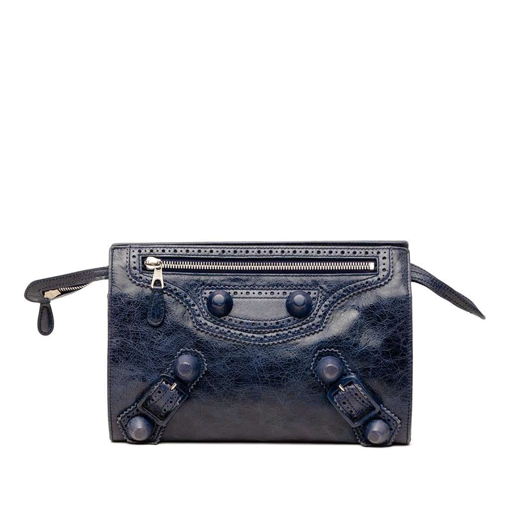 Balenciaga Lambskin Motocross Giant 21 Brogues Clutch Blue Leather Very good condition - Front View