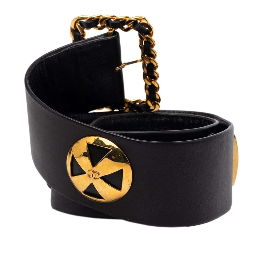 Chanel CC Lambskin Chain Buckle Charm Belt Black Leather Very good - Inside View