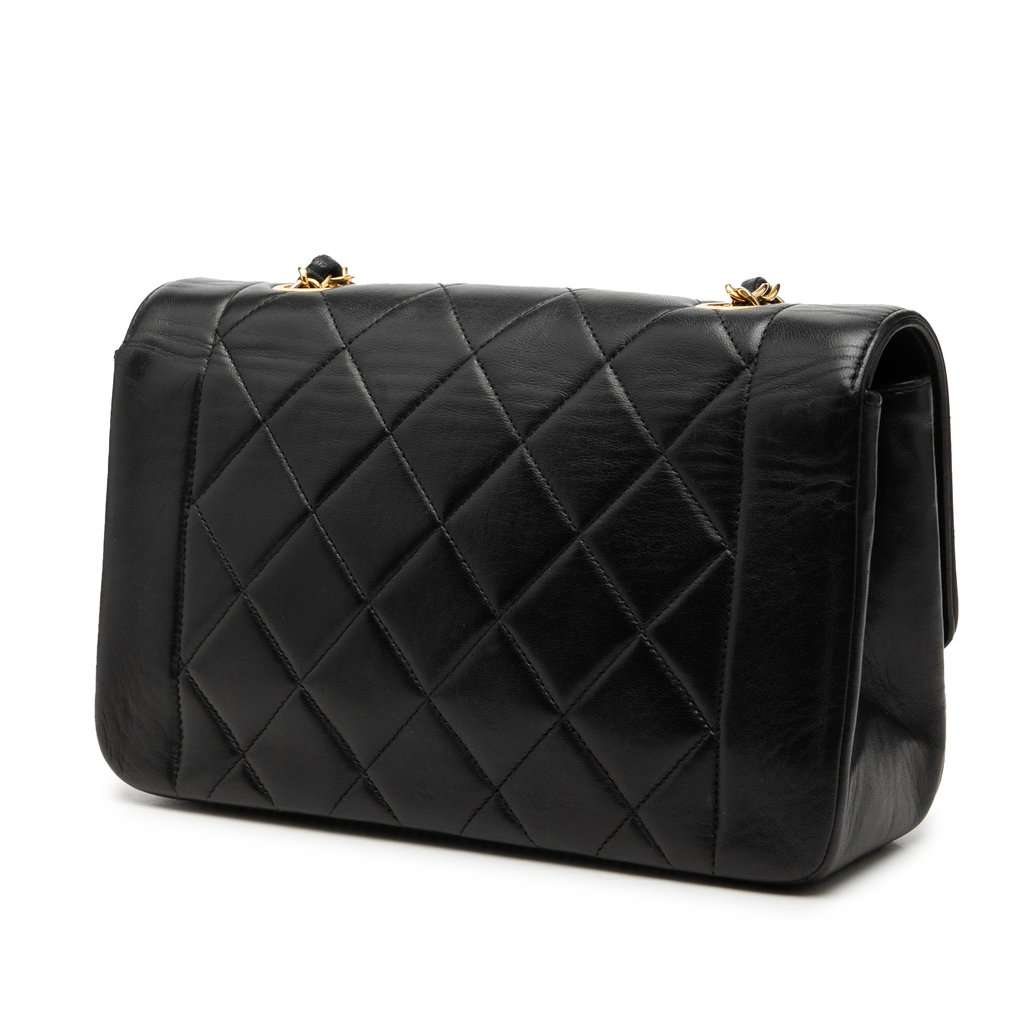 Chanel Small Lambskin Diana Flap Black Leather Very good condition - Back View