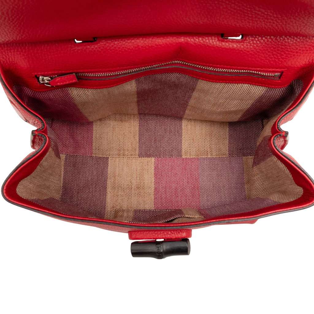 Gucci Medium Calfskin Bamboo Daily Satchel Red Leather Very good - Model View