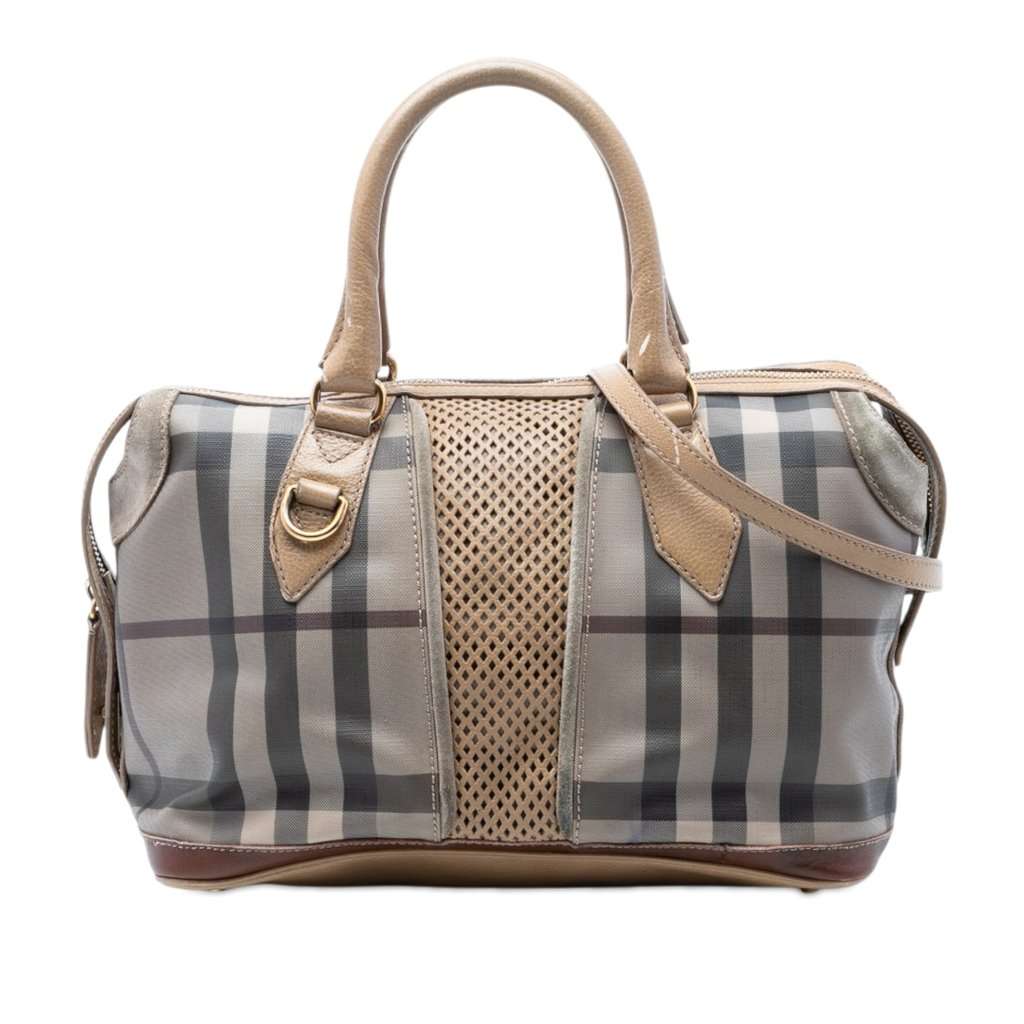 Burberry Smoke Check Coated Canvas Gilmoure Satchel Grey Very good condition - Front View