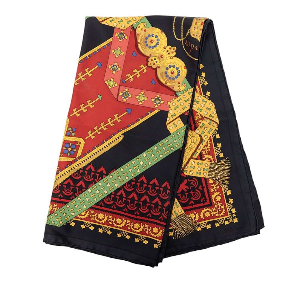 Hermès Brins d Or Silk Scarf 90 Black Very good condition - Front View