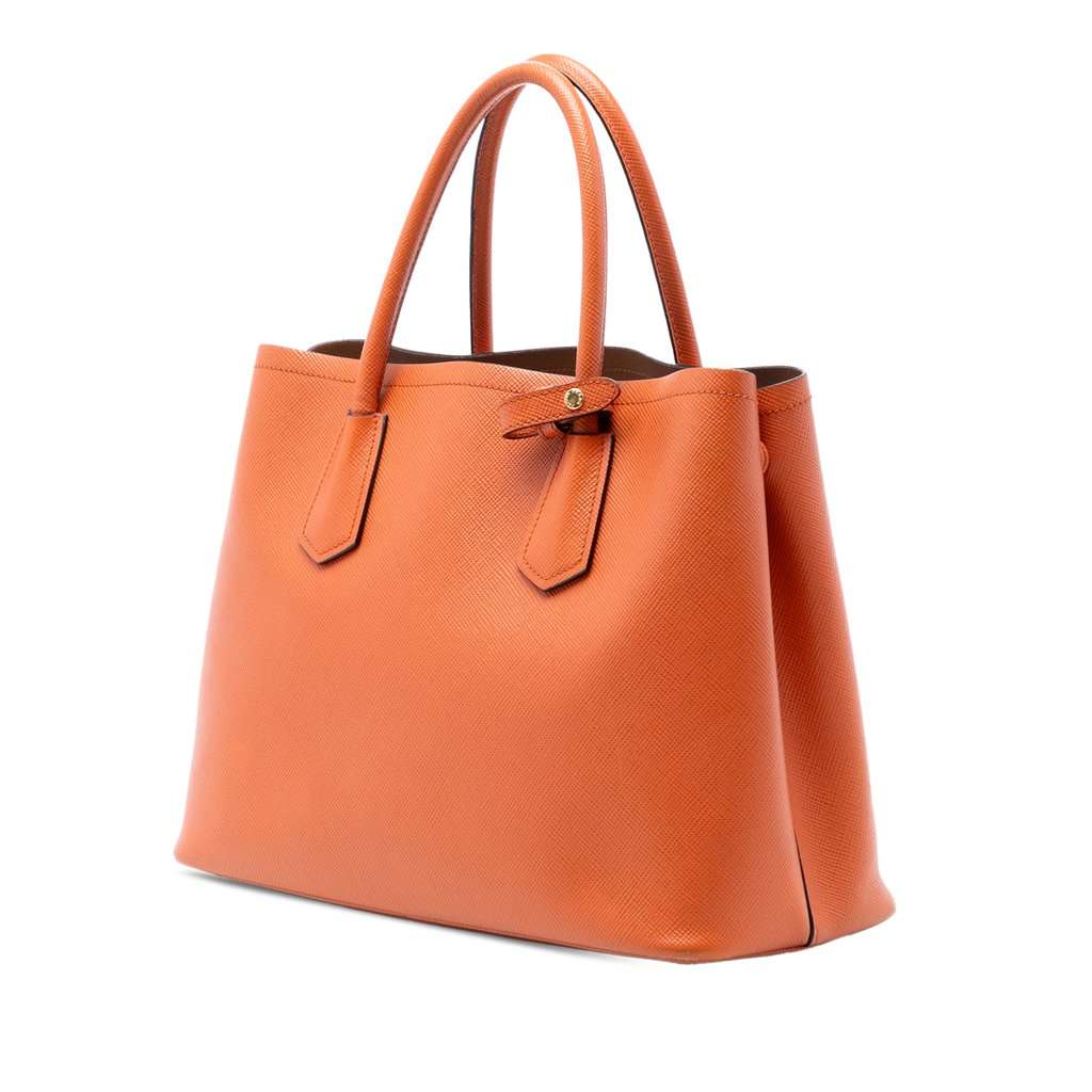 Prada Medium Saffiano Cuir Double Handle Satchel Orange Leather Very good condition - Back View