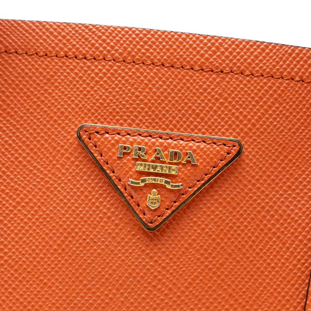 Prada Medium Saffiano Cuir Double Handle Satchel Orange Leather Very good condition - Box View