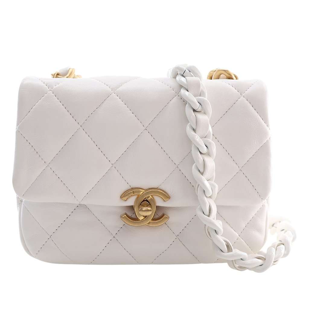 Chanel Mini Quilted Lambskin Candy Chain Flap White Leather Very good condition - Front View
