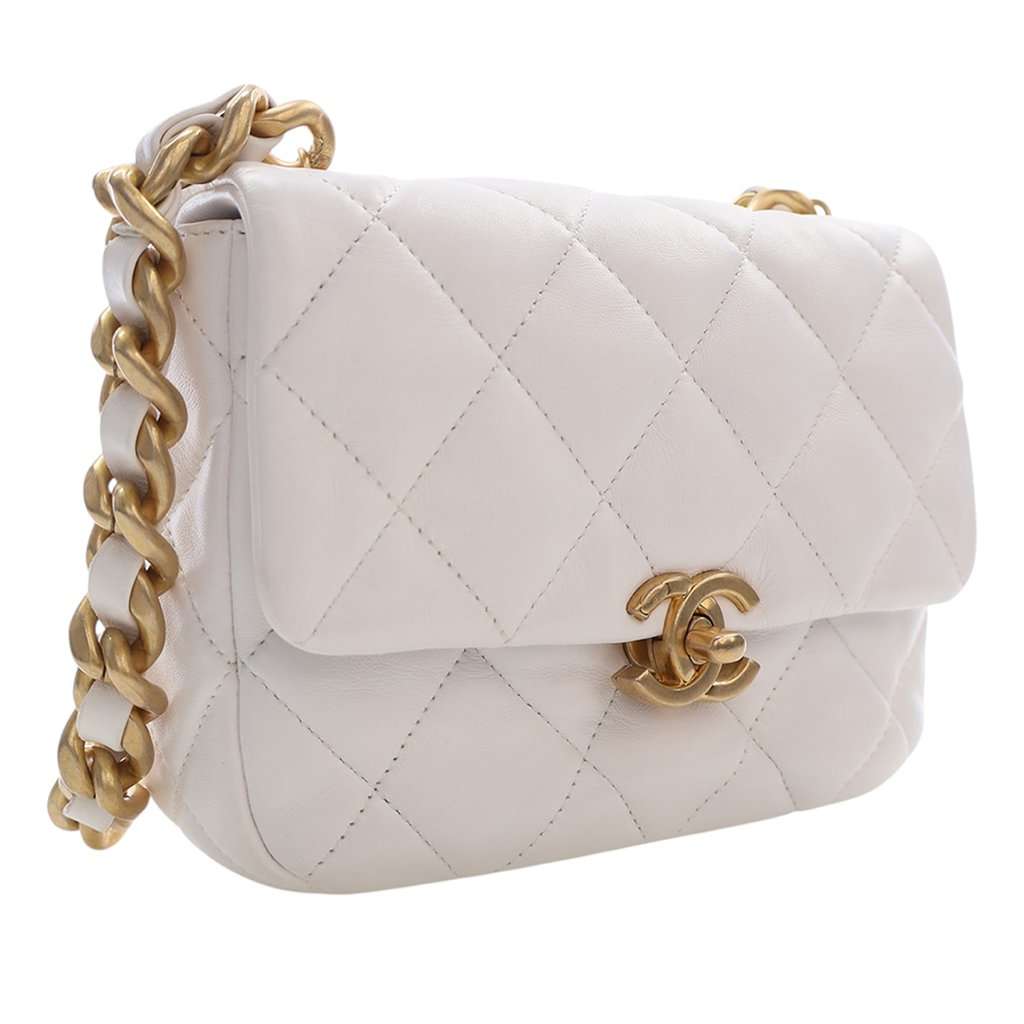 Chanel Mini Quilted Lambskin Candy Chain Flap White Leather Very good condition - Back View