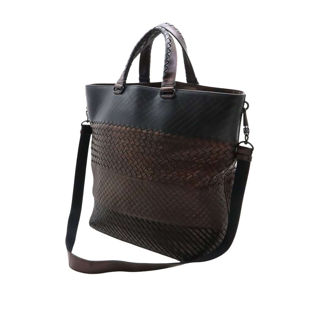 Bottega Veneta Bicolor Nappa Intrecciato Imperatore Convertible Tote Brown Leather Very good condition - Back View