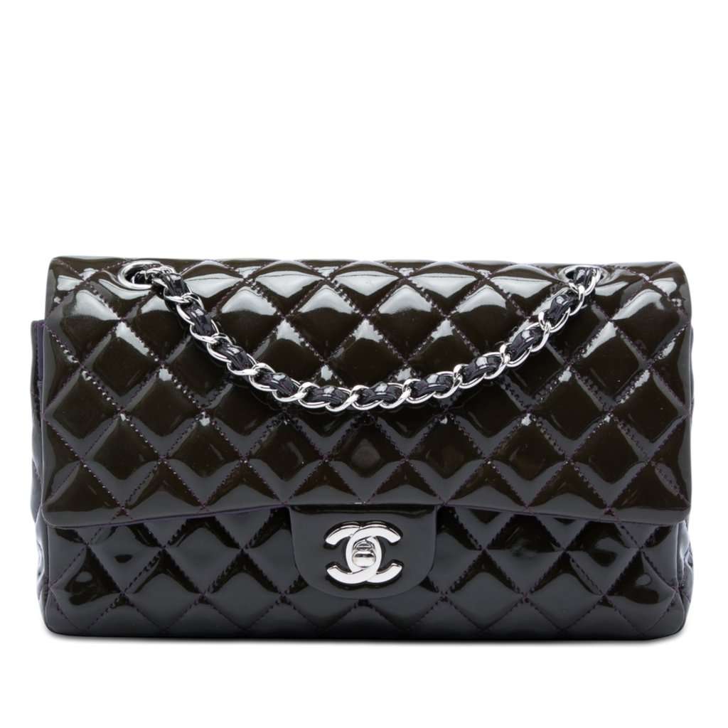 Chanel Medium Classic Patent Double Flap Purple Leather Good condition - Front View