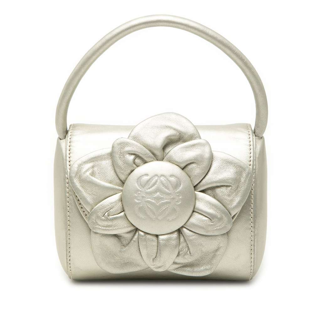 Loewe Metallic Leather Anagram Flower Handbag Silver Leather Very good - Front View