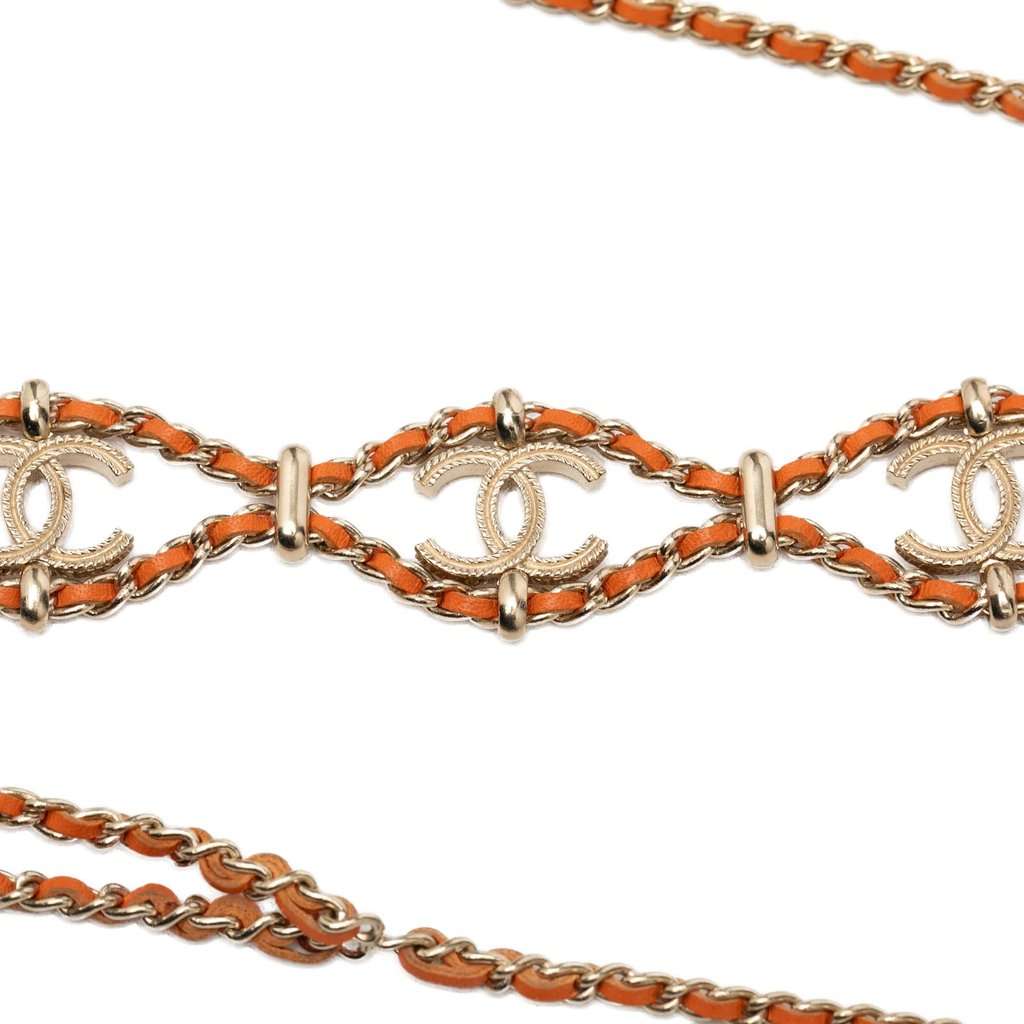 Chanel CC Gold Plated Leather Woven Wrap Choker Necklace Gold Metal Very good - Back View