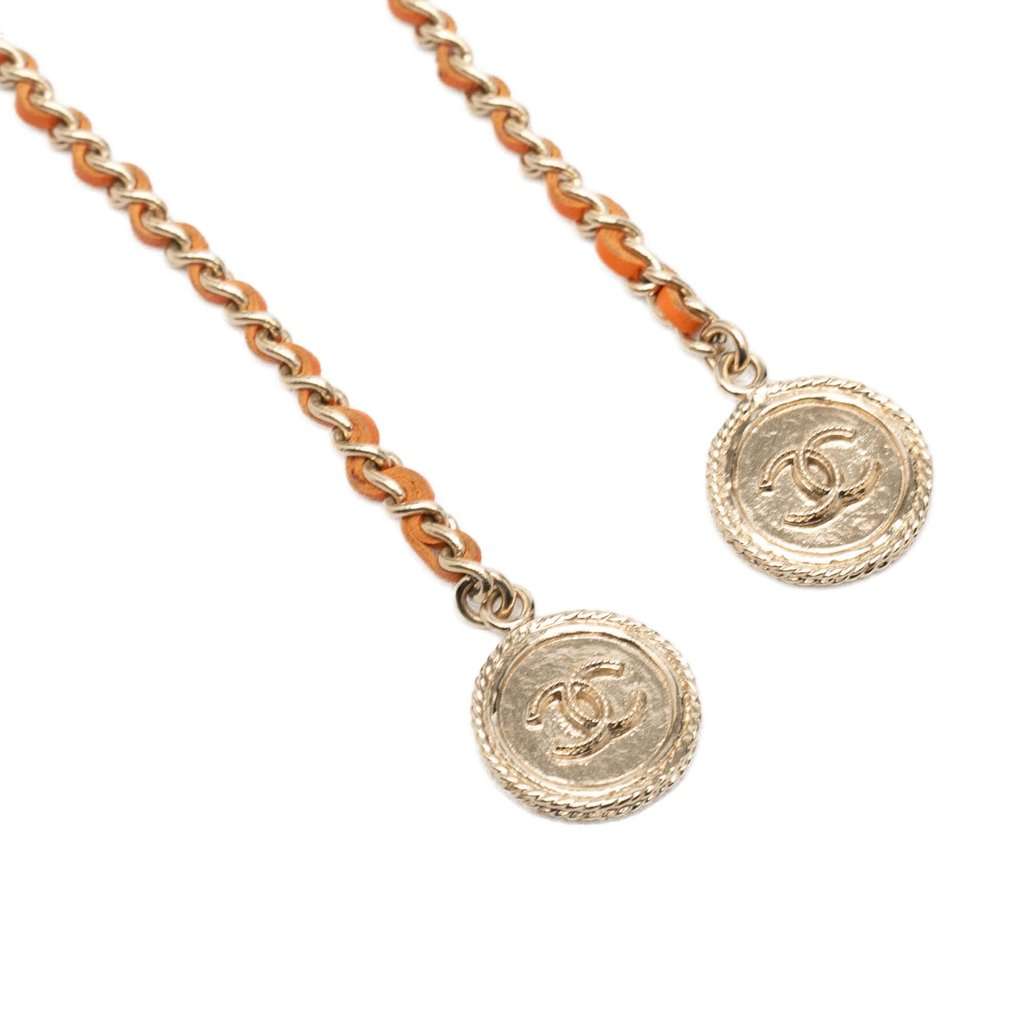 Chanel CC Gold Plated Leather Woven Wrap Choker Necklace Gold Metal Very good - Inside View