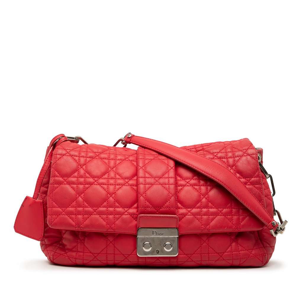 Dior Lambskin Cannage New Lock Shoulder Bag Red Leather Very good - Front View