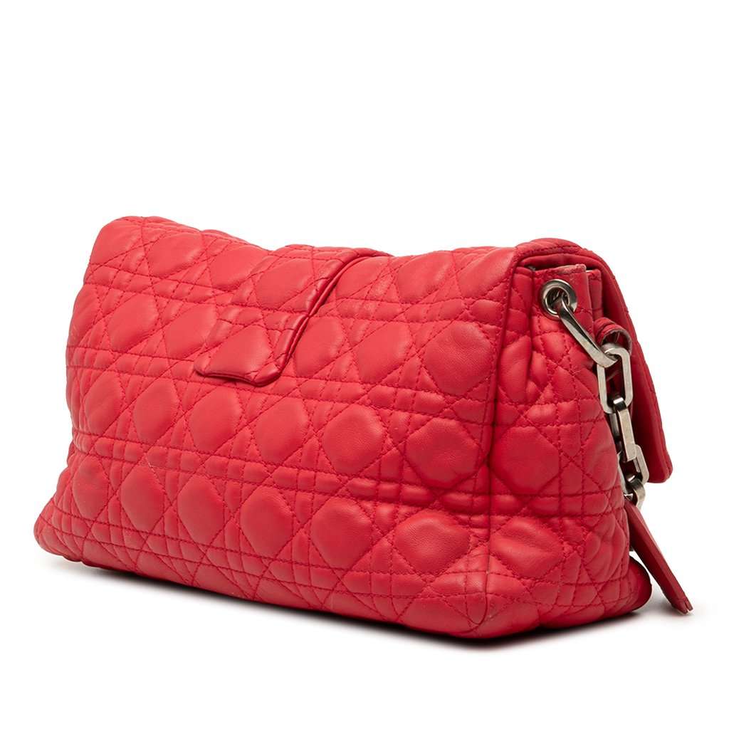Dior Lambskin Cannage New Lock Shoulder Bag Red Leather Very good - Back View