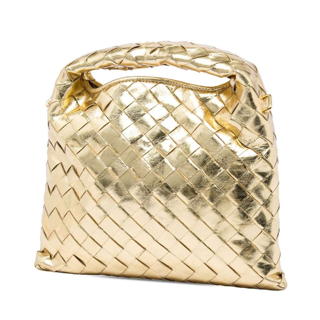 Bottega Veneta Mini Metallic Nappa Intrecciato Hop Satchel Gold Leather Very good - Back View