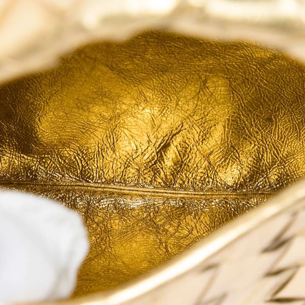 Bottega Veneta Mini Metallic Nappa Intrecciato Hop Satchel Gold Leather Very good - Model View