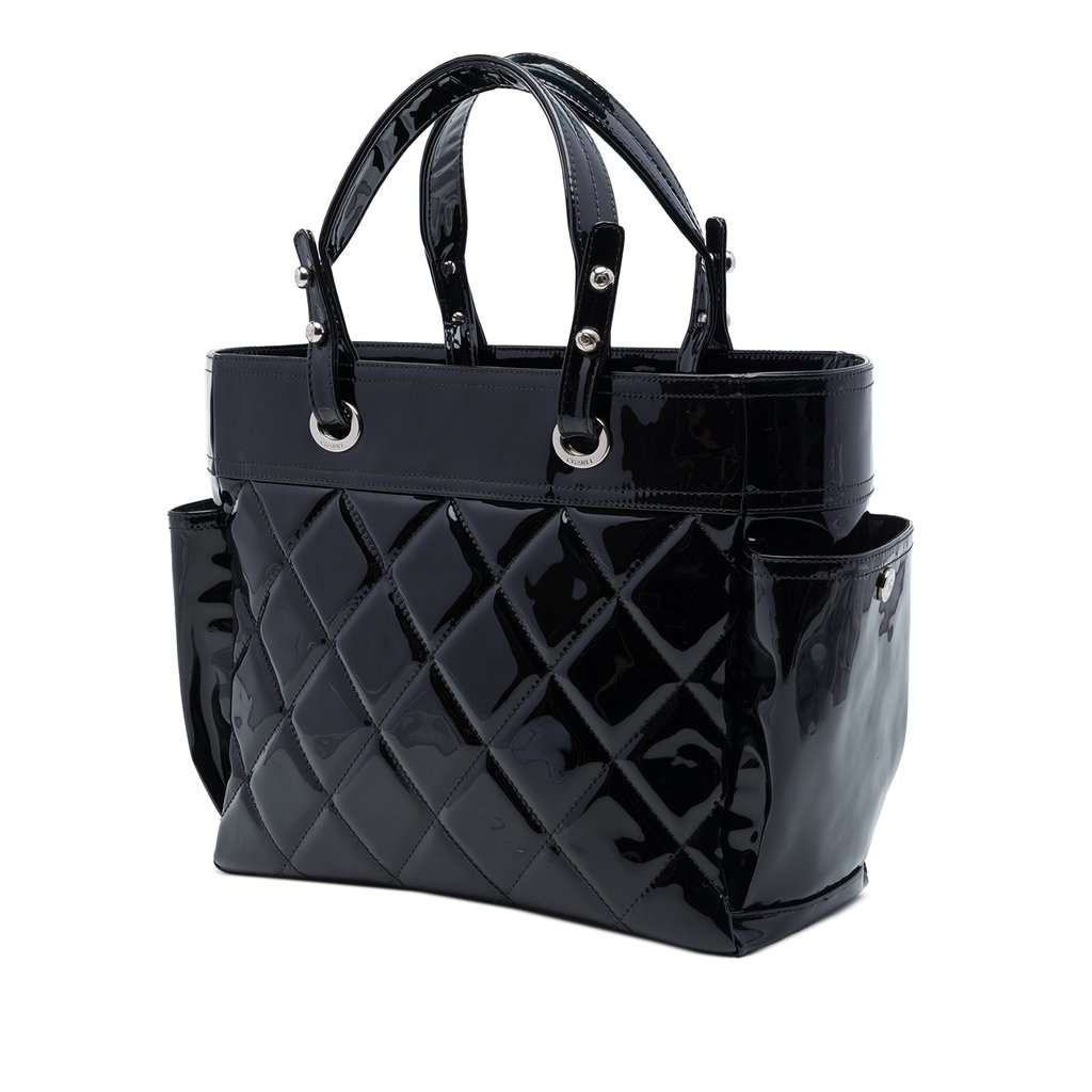 Chanel Large Quilted Patent Paris Biarritz Tote Black Leather Very good - Back View
